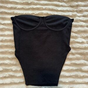 Fashion Nova Black Strapless Ribbed Crop Top